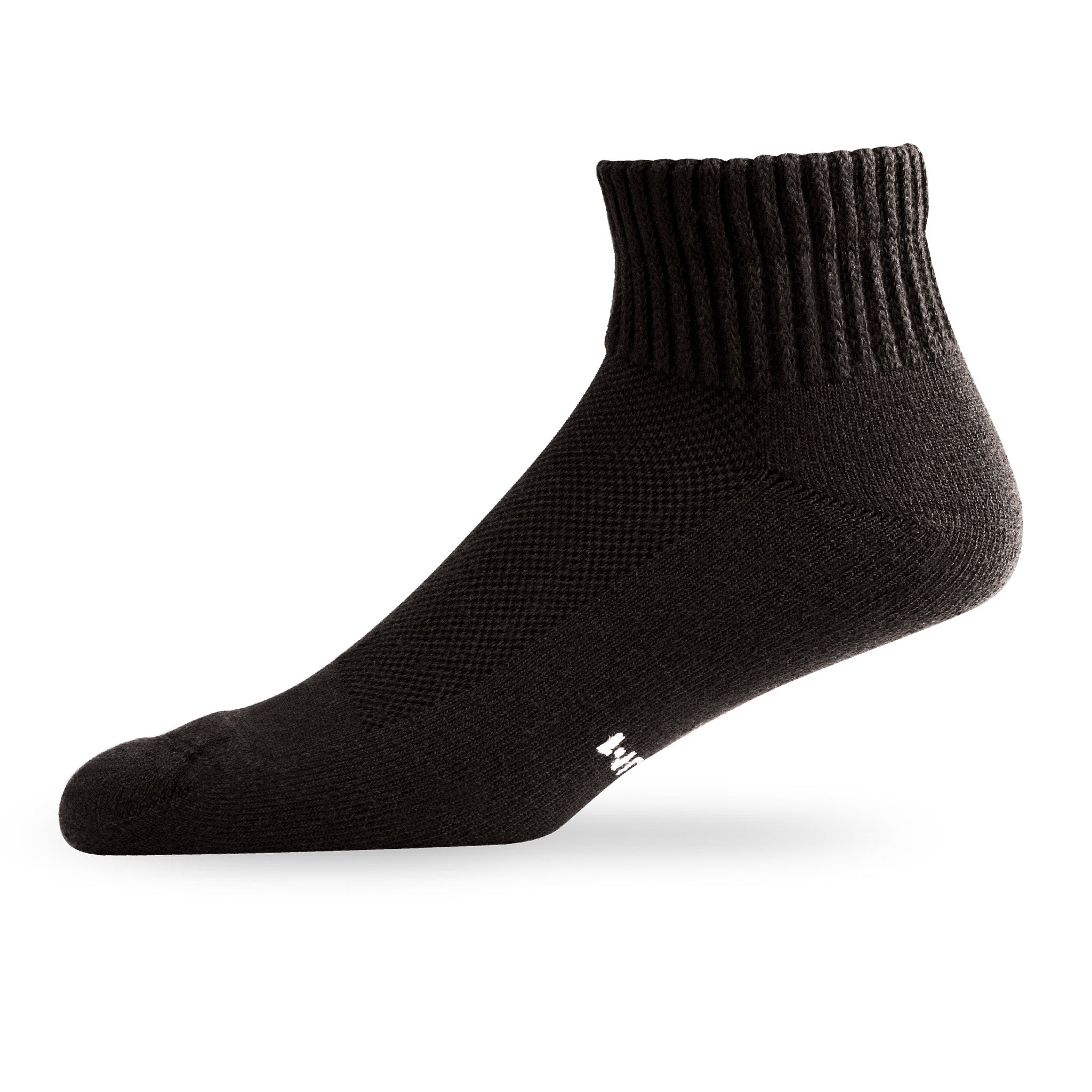 Side view of Lightfeet Diabetes Black Mini Crew Sock