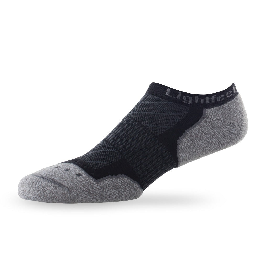 Side view of Lightfeet Evolution Black Mini Performance Running Sock