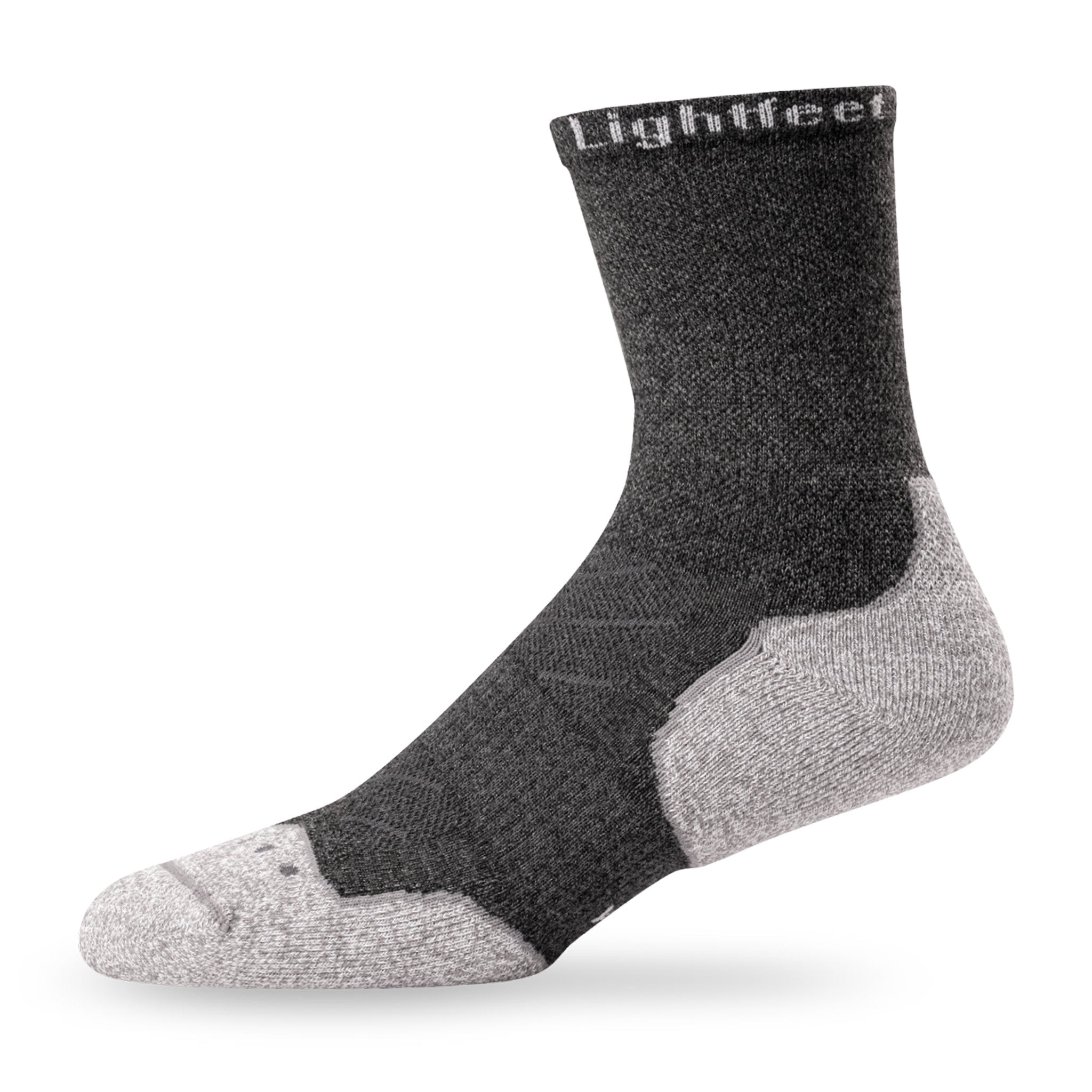 Side view of Lightfeet Evolution Trail Dark Grey Half Crew Performance Running Sock