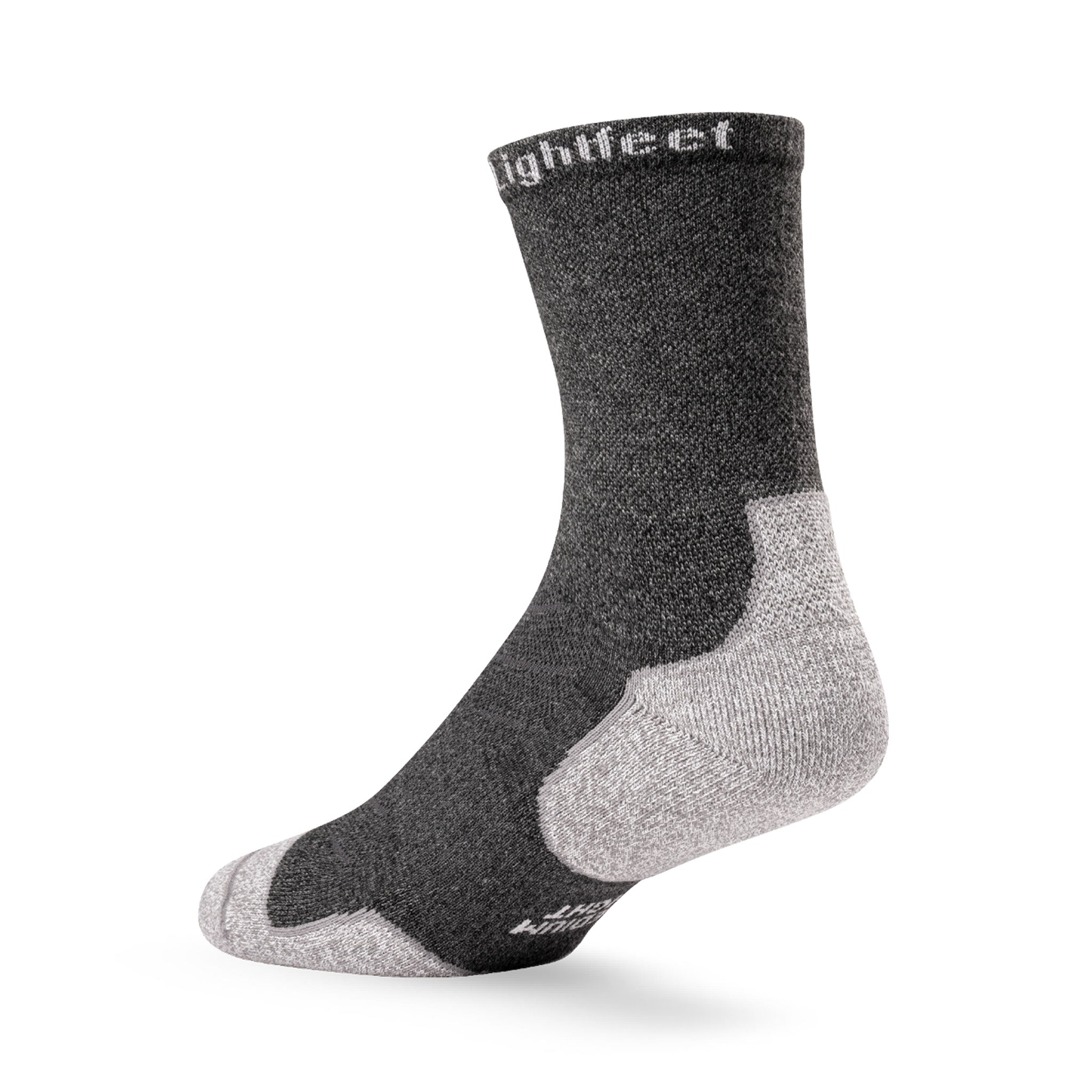 Heel view of Lightfeet Evolution Trail Dark Grey Half Crew Performance Running Sock