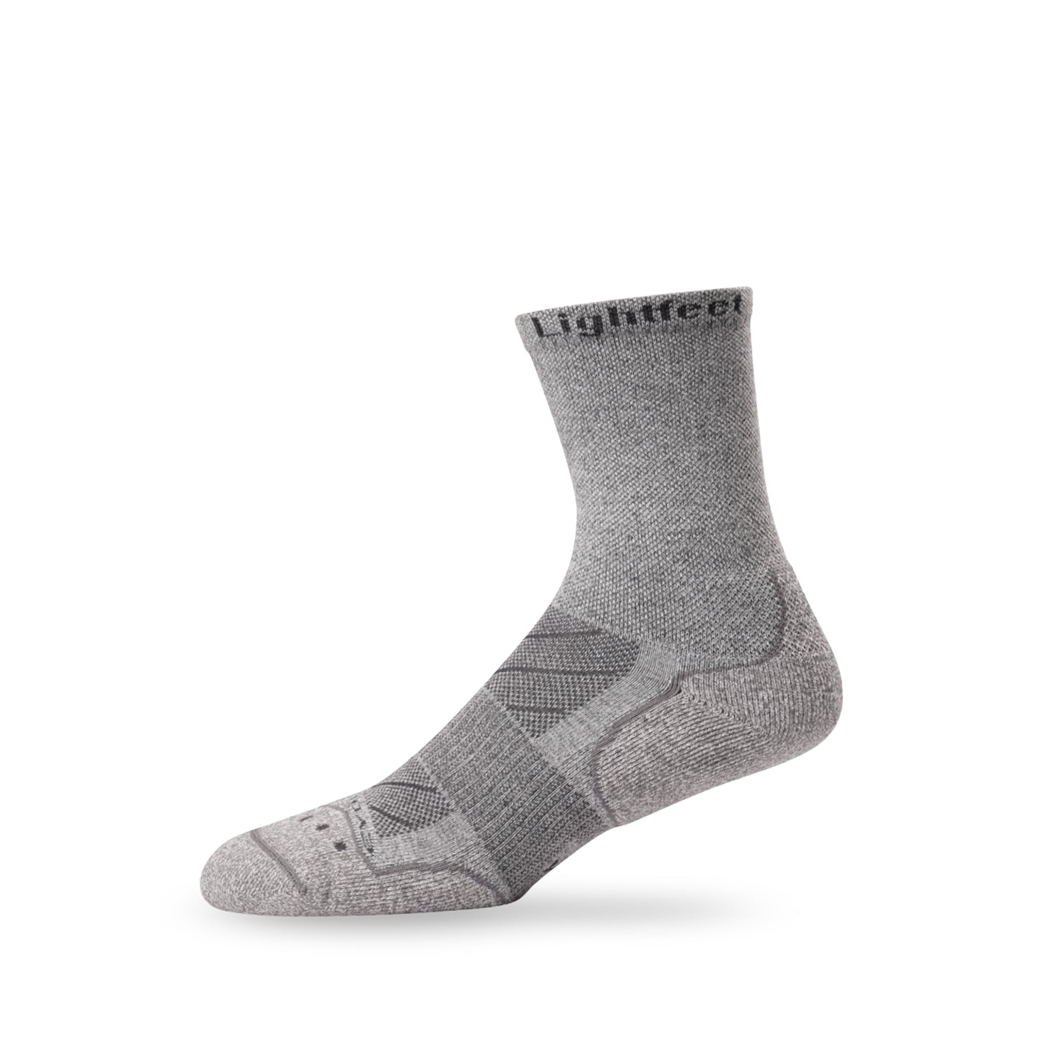 Side view of Lightfeet Evolution Trail Light Grey Half Crew Performance Running Sock
