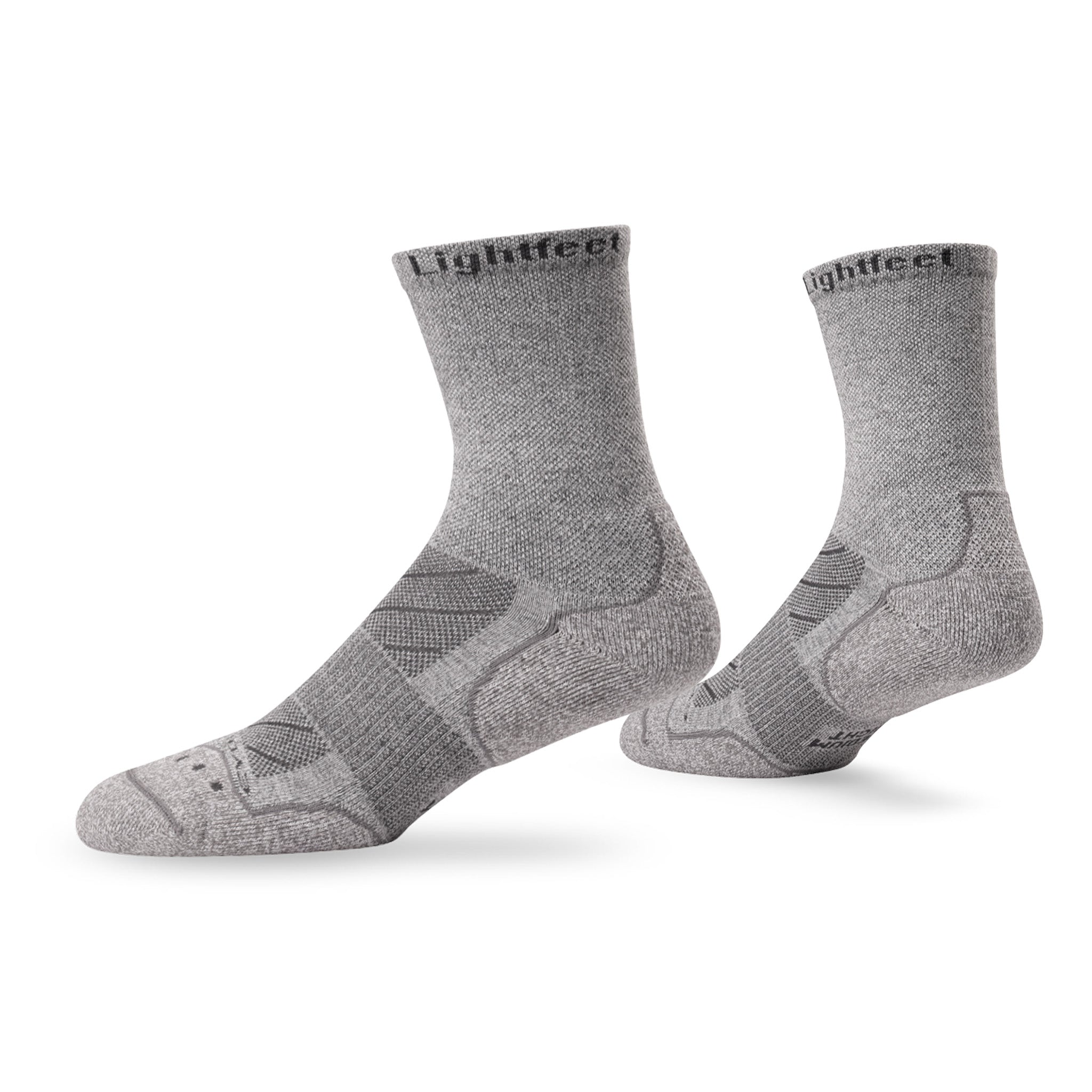 Pair of Lightfeet Evolution Trail Light Grey Half Crew Performance Running Socks