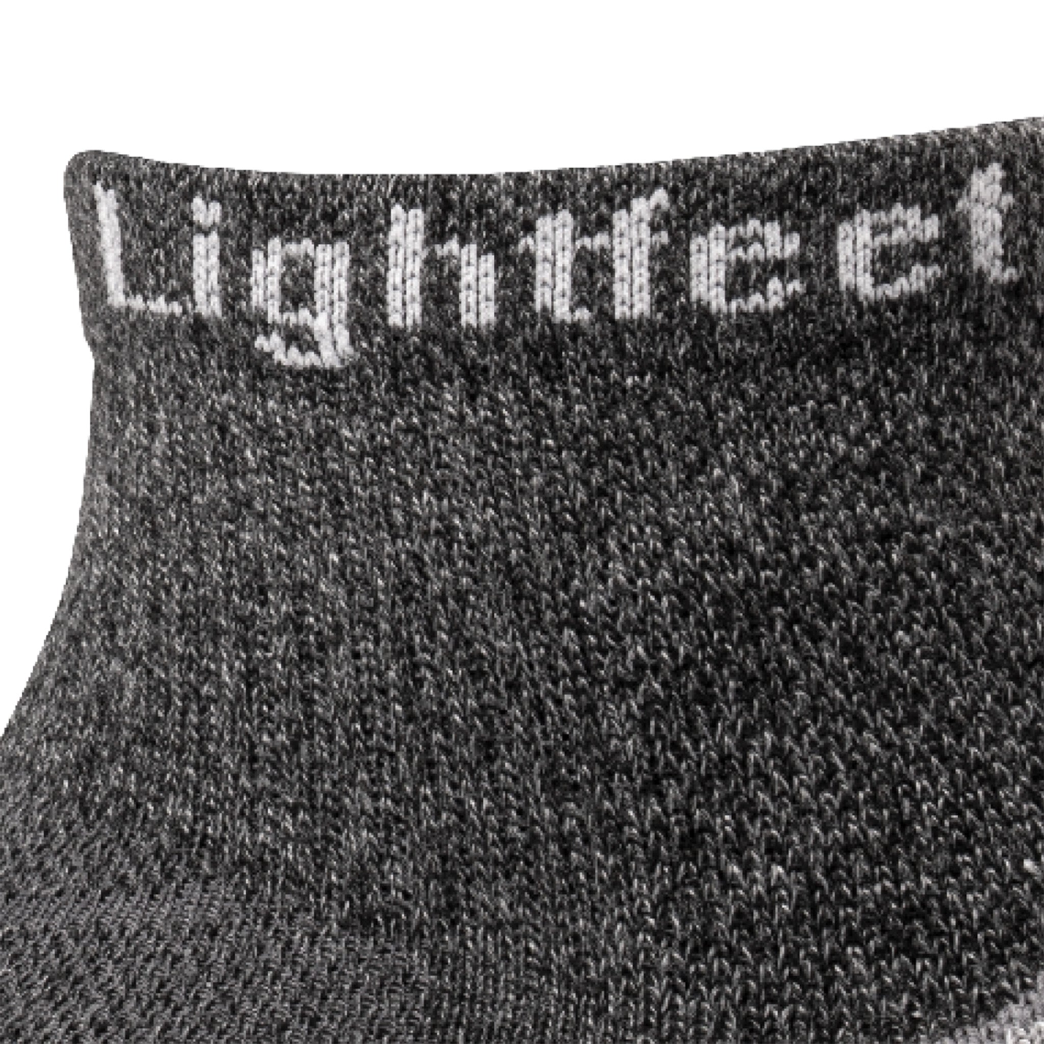 Close up view of mesh on Lightfeet Trail Dark Grey Mini Crew Performance Running Sock