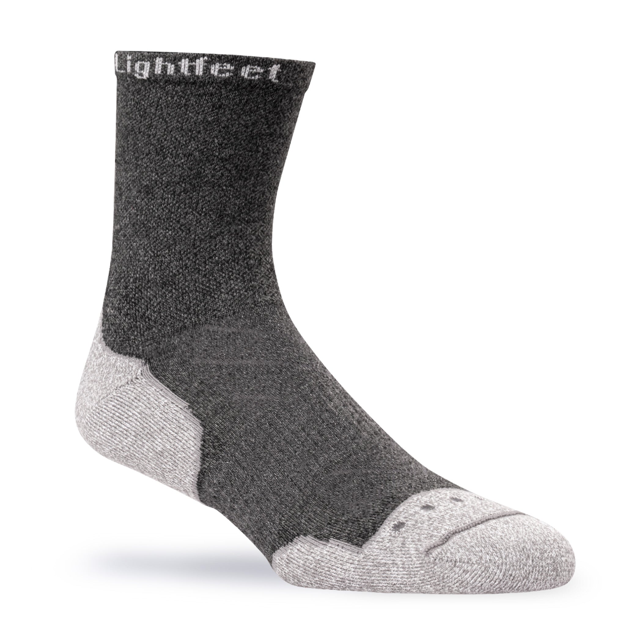 Front angle view of Lightfeet Evolution Trail Dark Grey Half Crew Performance Running Sock