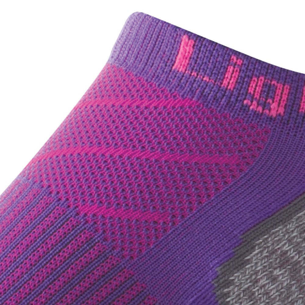 Close up view of mesh on Lightfeet Evolution Violet Fluro Pink Mini Performance Running Sock