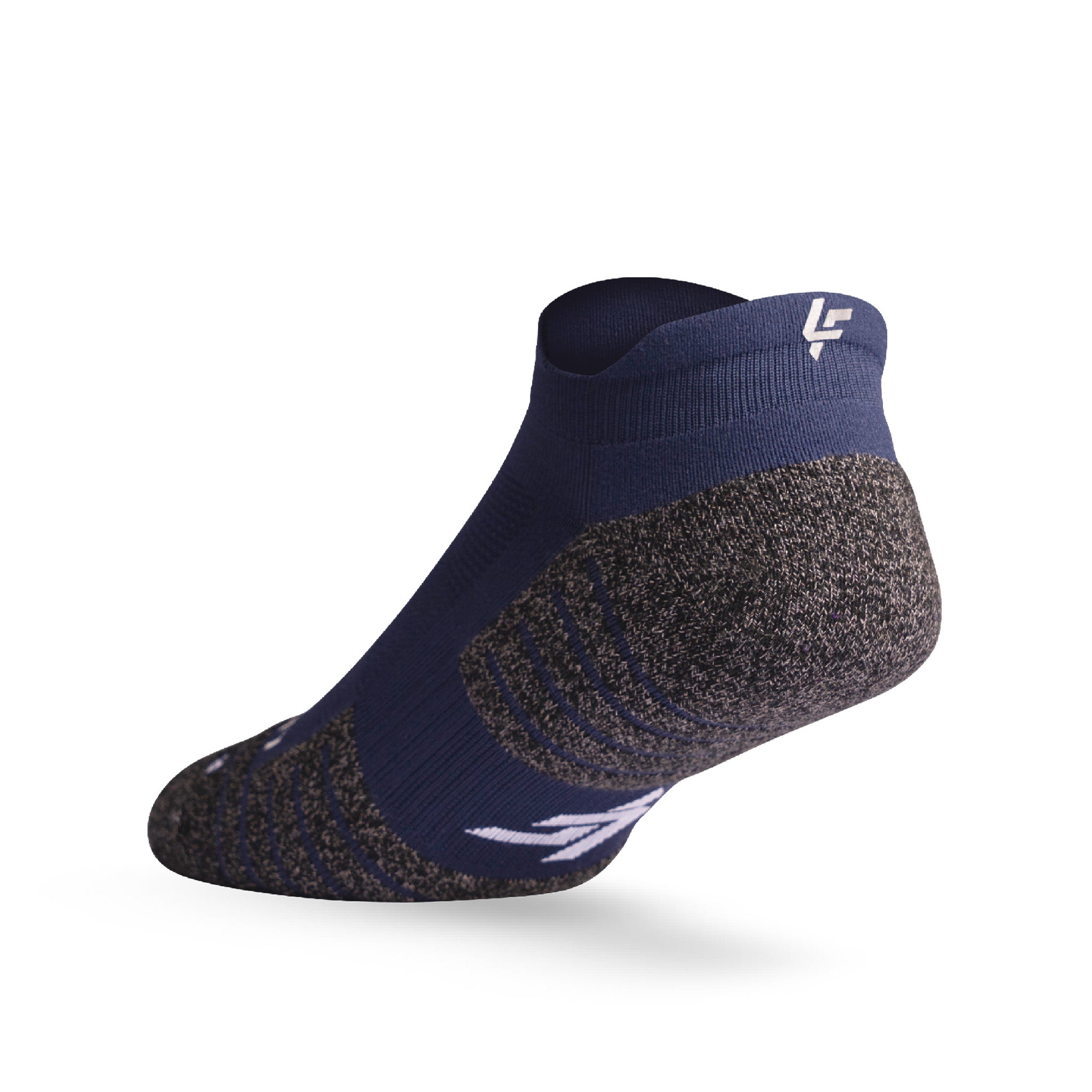 Heel view of Lightfeet Performance Navy Ankle Sock