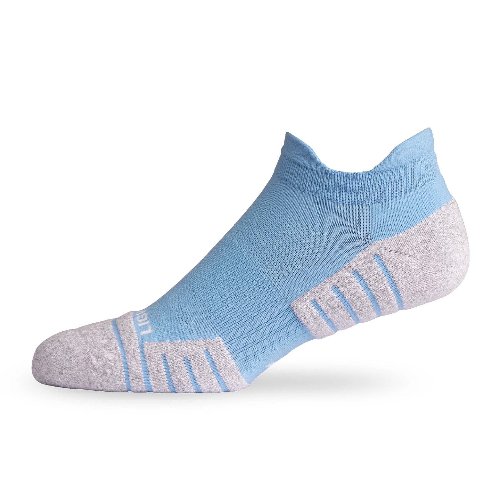 Side view of Lightfeet Performance Soft Blue Ankle Sock