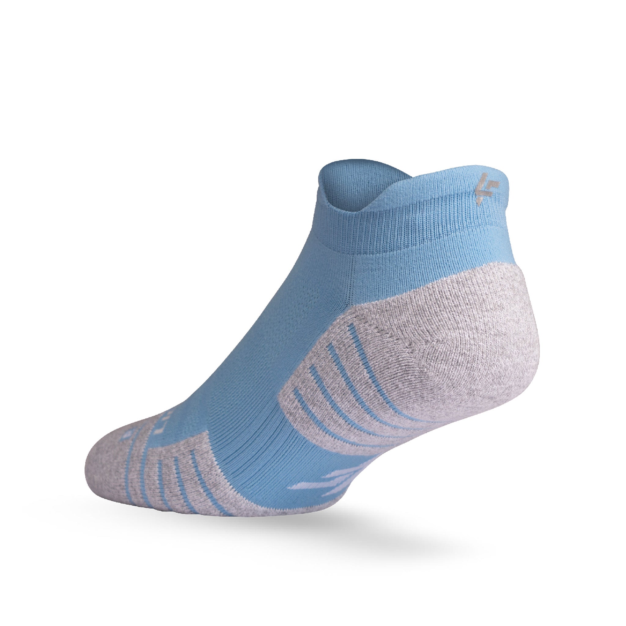 Heel view of Lightfeet Performance Soft Blue Ankle Sock