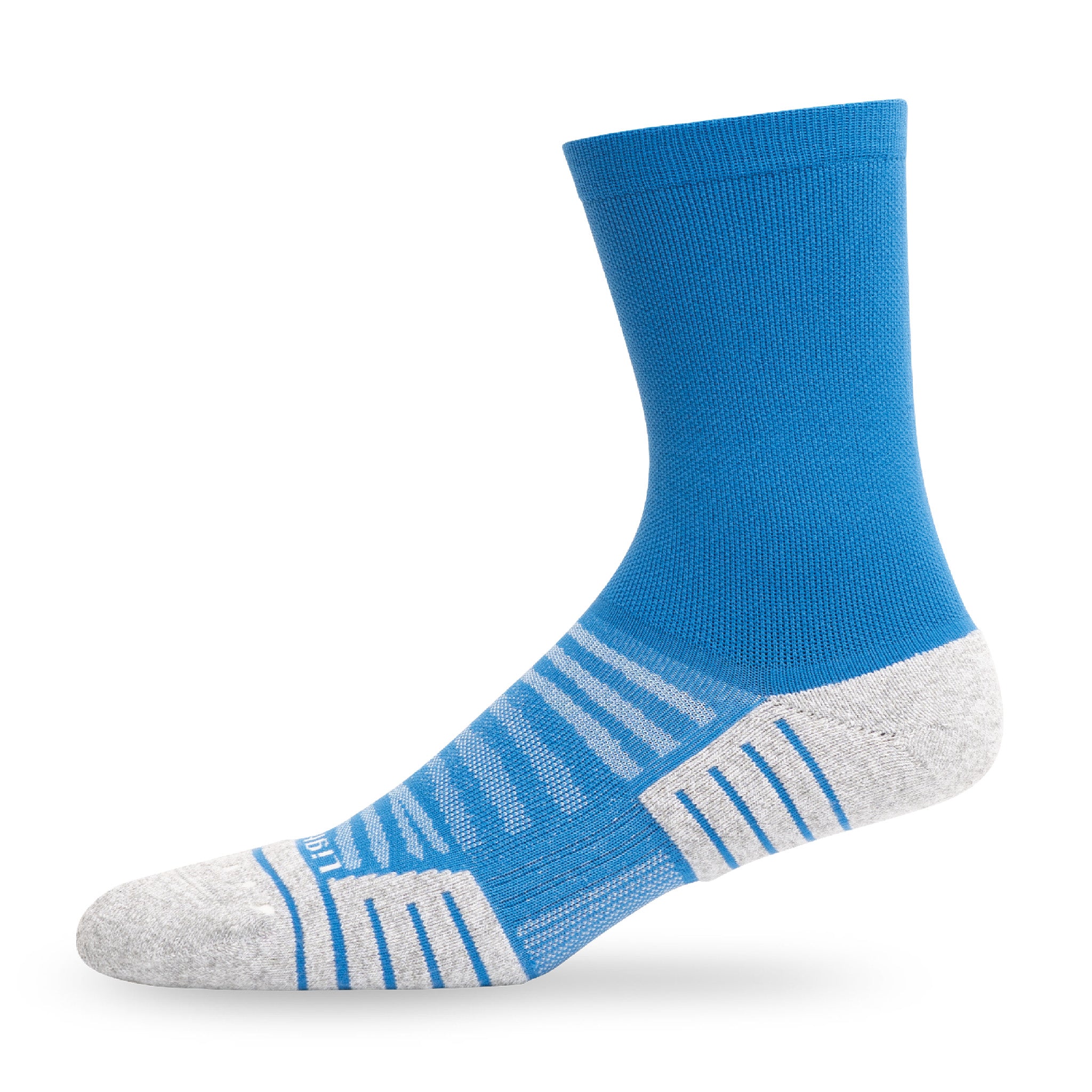 Side view of Lightfeet Performance Blue Half Crew Sock #colour_blue