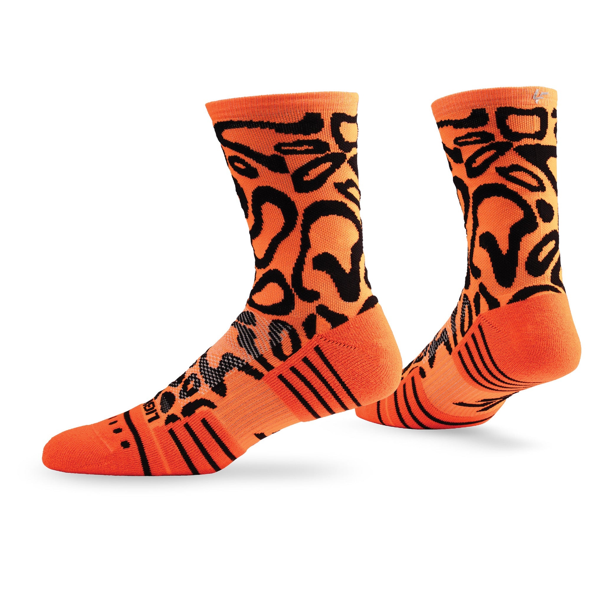 Pair of Lightfeet Performance Scribbles Orange Black Crew Socks