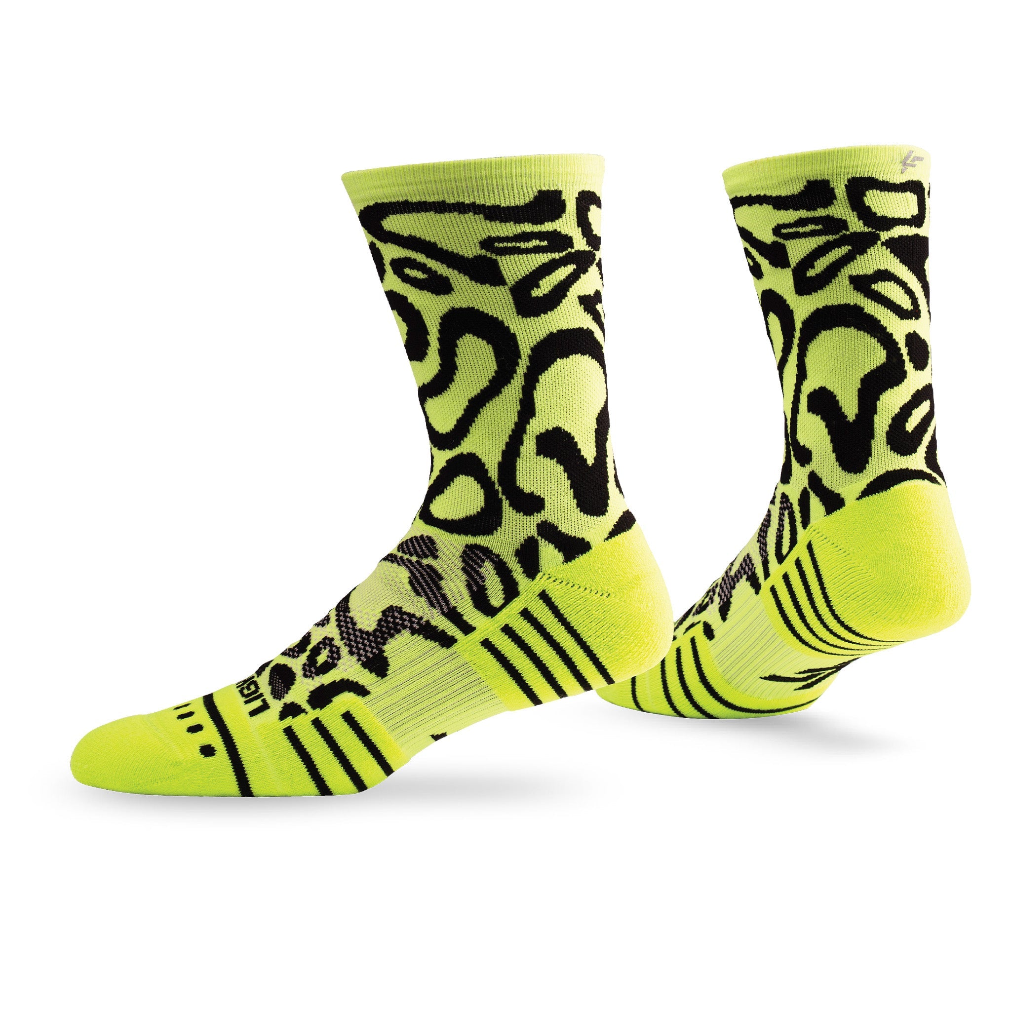 Pair of Lightfeet Performance Scribbles Yellow Black Crew Socks