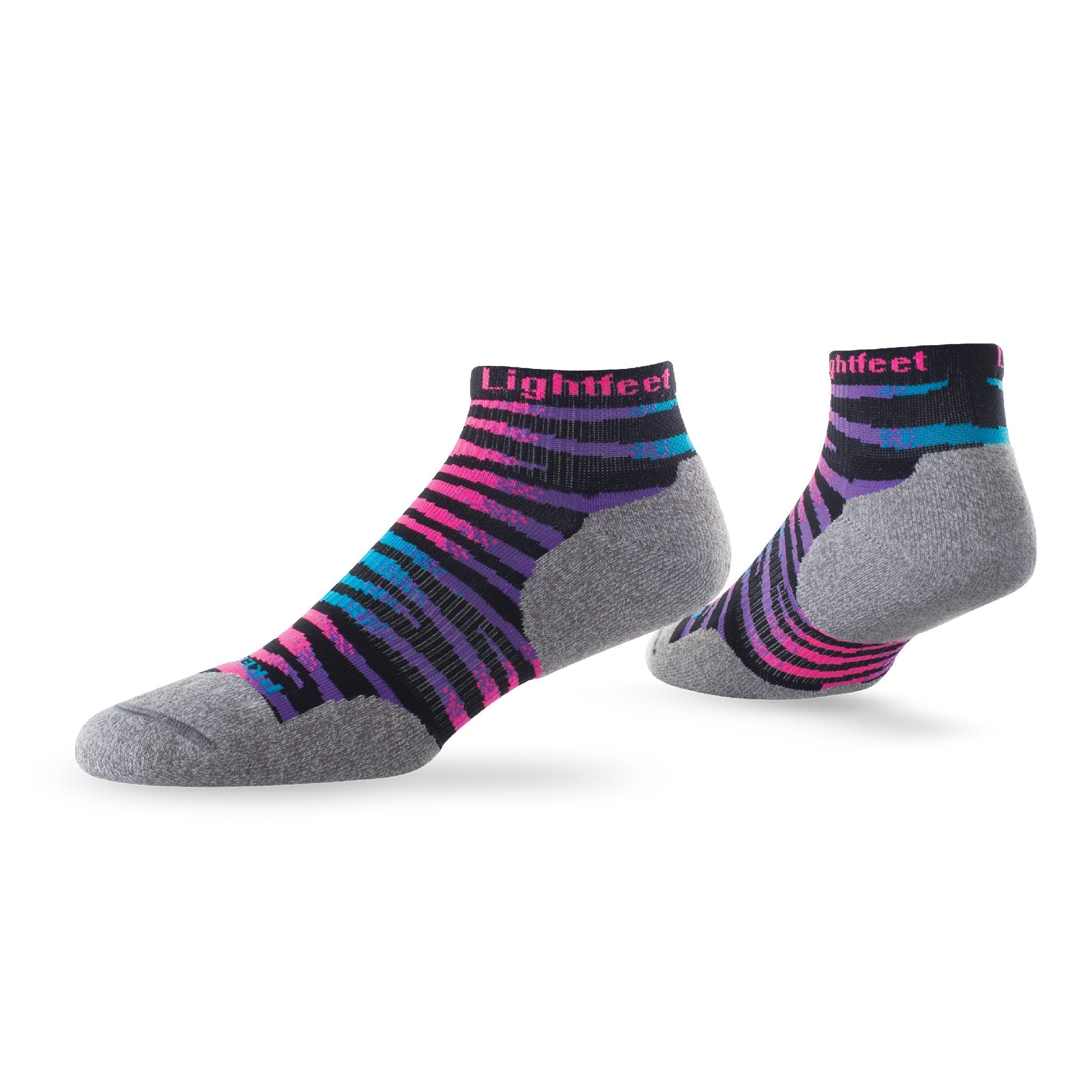 Pair of Lightfeet Predator Black Fluro Pink Mini Crew Performance Running Socks