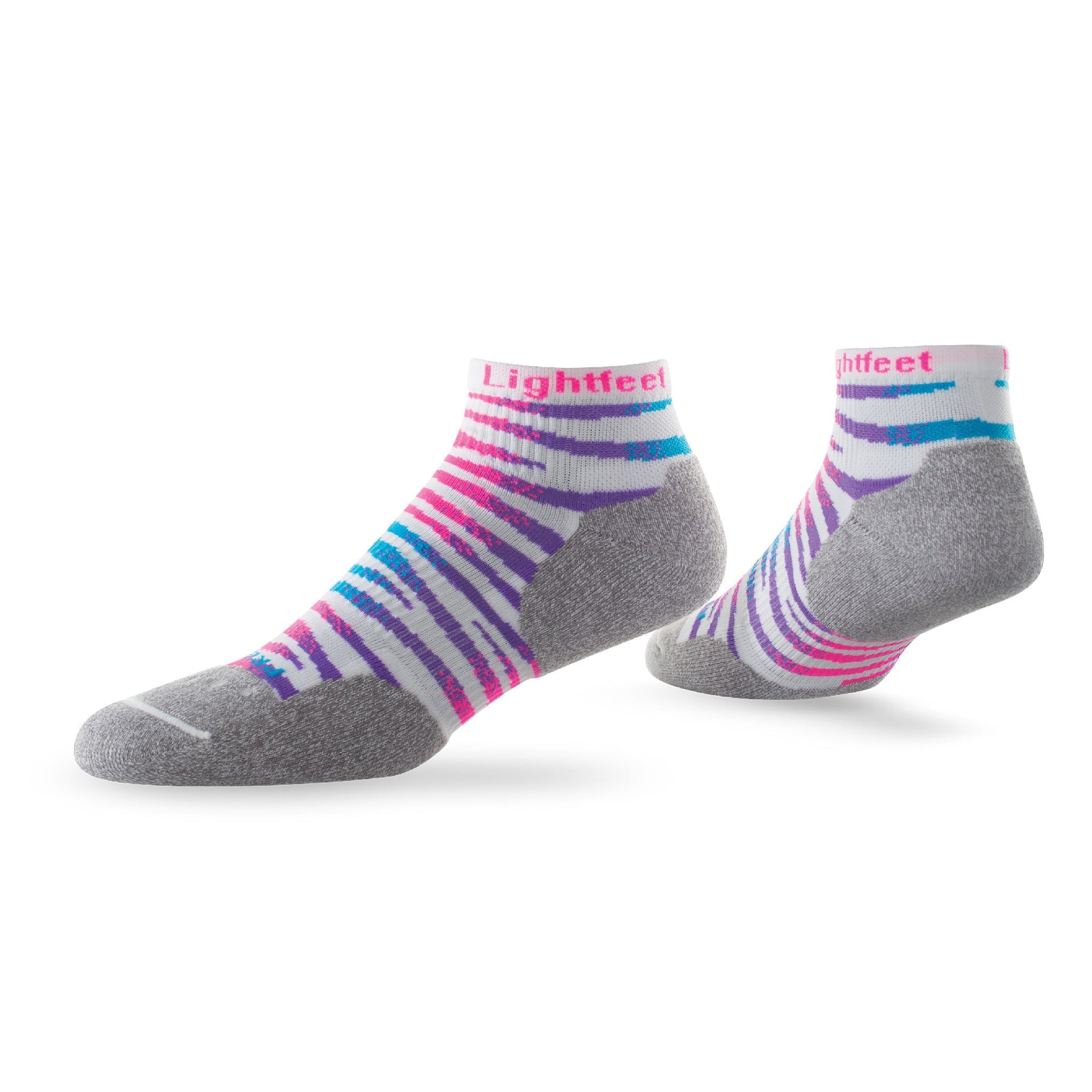 Pair of Lightfeet Predator White Fluro Pink Mini Crew Performance Running Socks