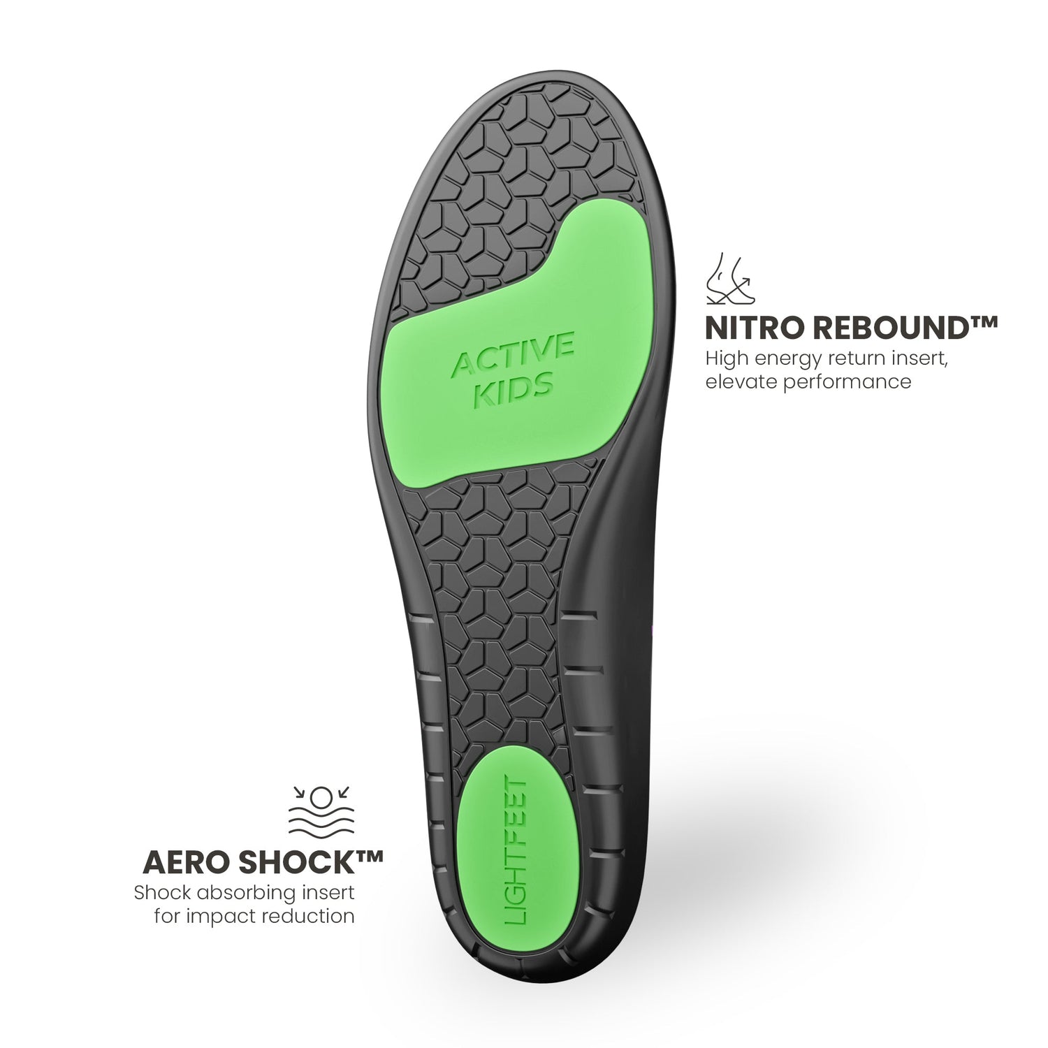 Bottom view of a Lightfeet Active Kids Orthotic Insole