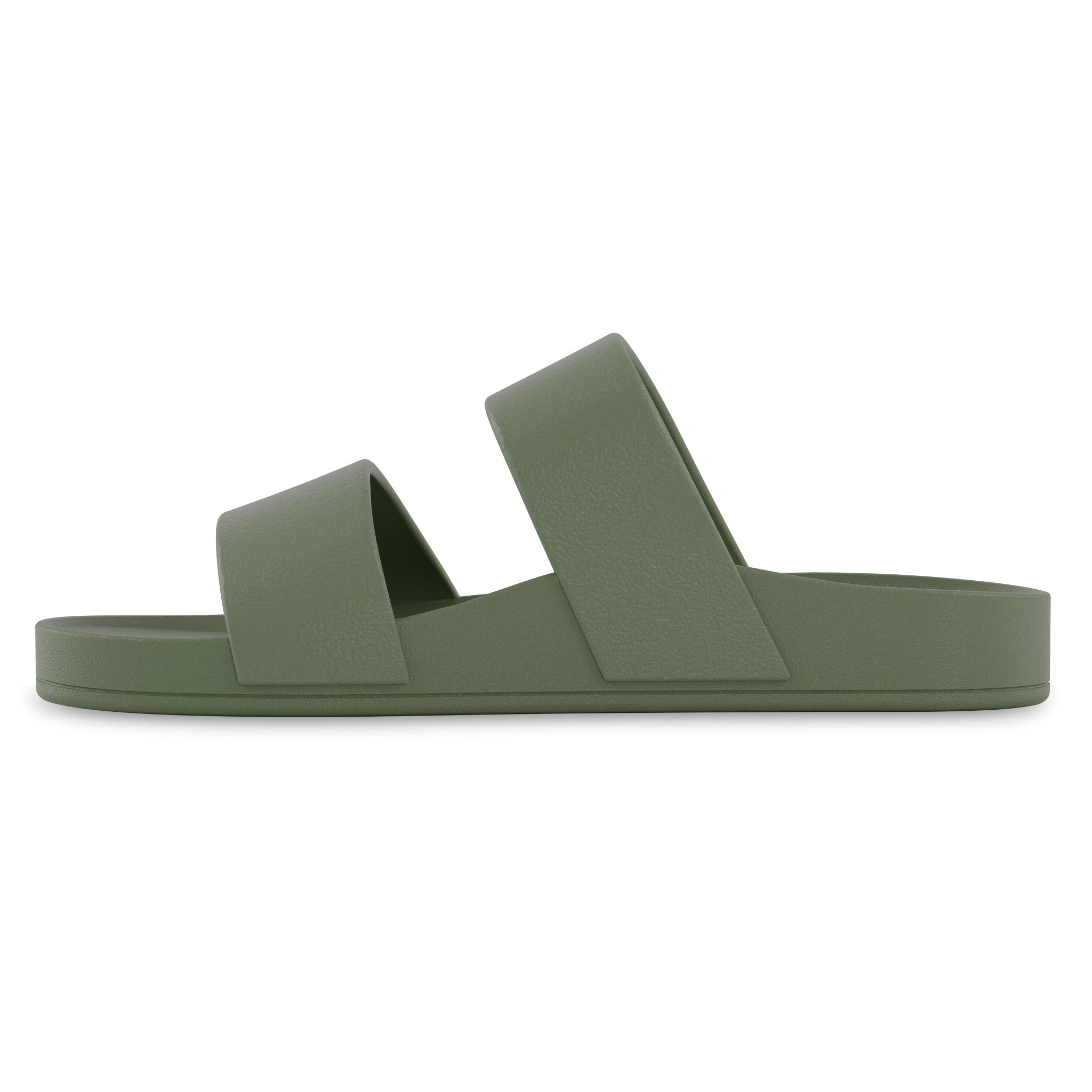 Medial side view of khaki Lightfeet Double Strap Slide