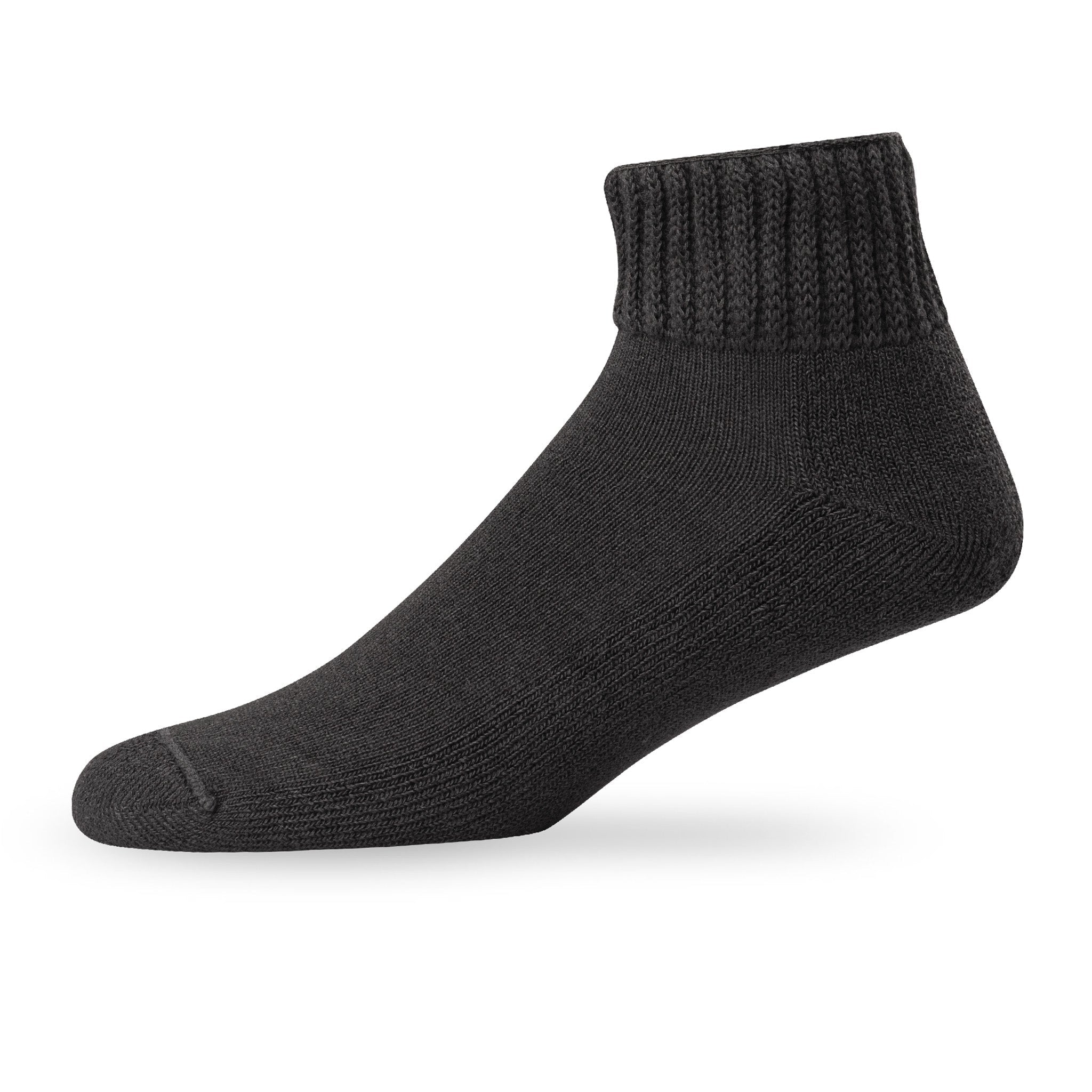 Side view of Lightfeet Diabetes Black Mini Crew Sock 