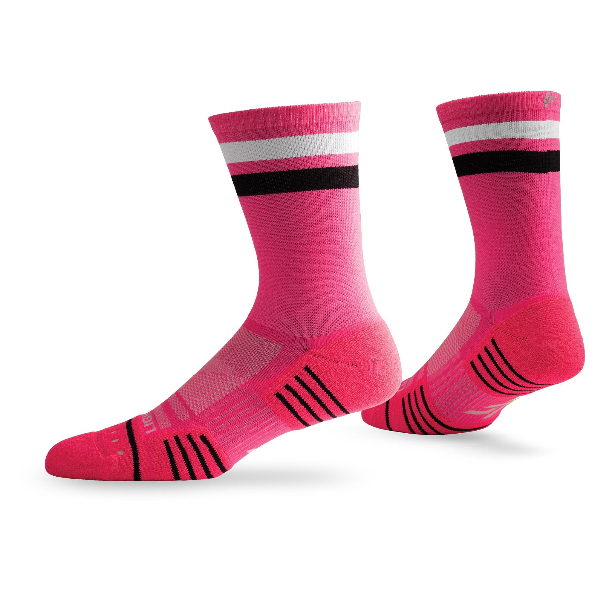 Pair of Lightfeet Performance 2 Stripes Pink White Black_x0010_Crew Socks 