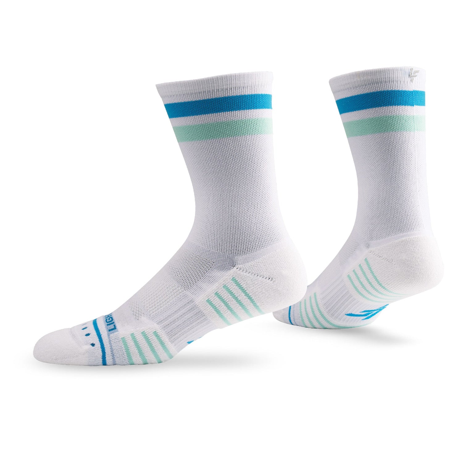 Pair of Lightfeet Performance 2 Stripes White Blue Glacier Crew Socks 