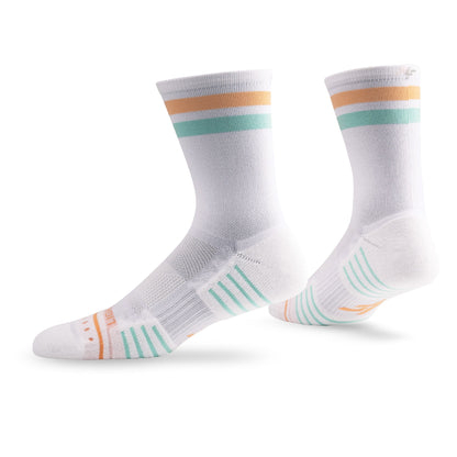 Pair of Lightfeet Performance 2 Stripes White Coral Glacier Crew Socks 