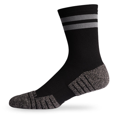 Side view of Lightfeet Performance 2 Stripes Black Half Crew Sock 