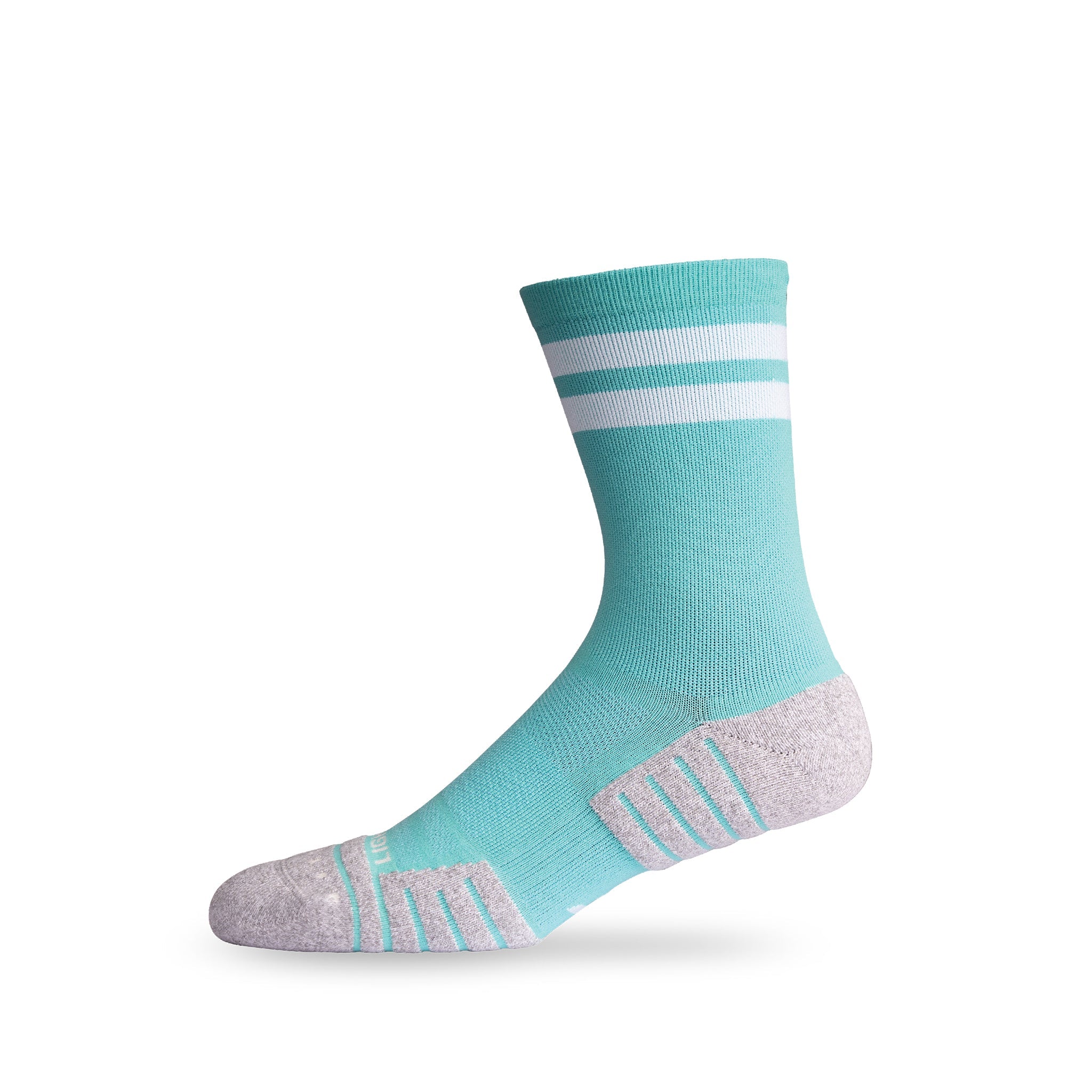 Side view of Lightfeet Performance 2 Stripes Mint Half Crew Sock 