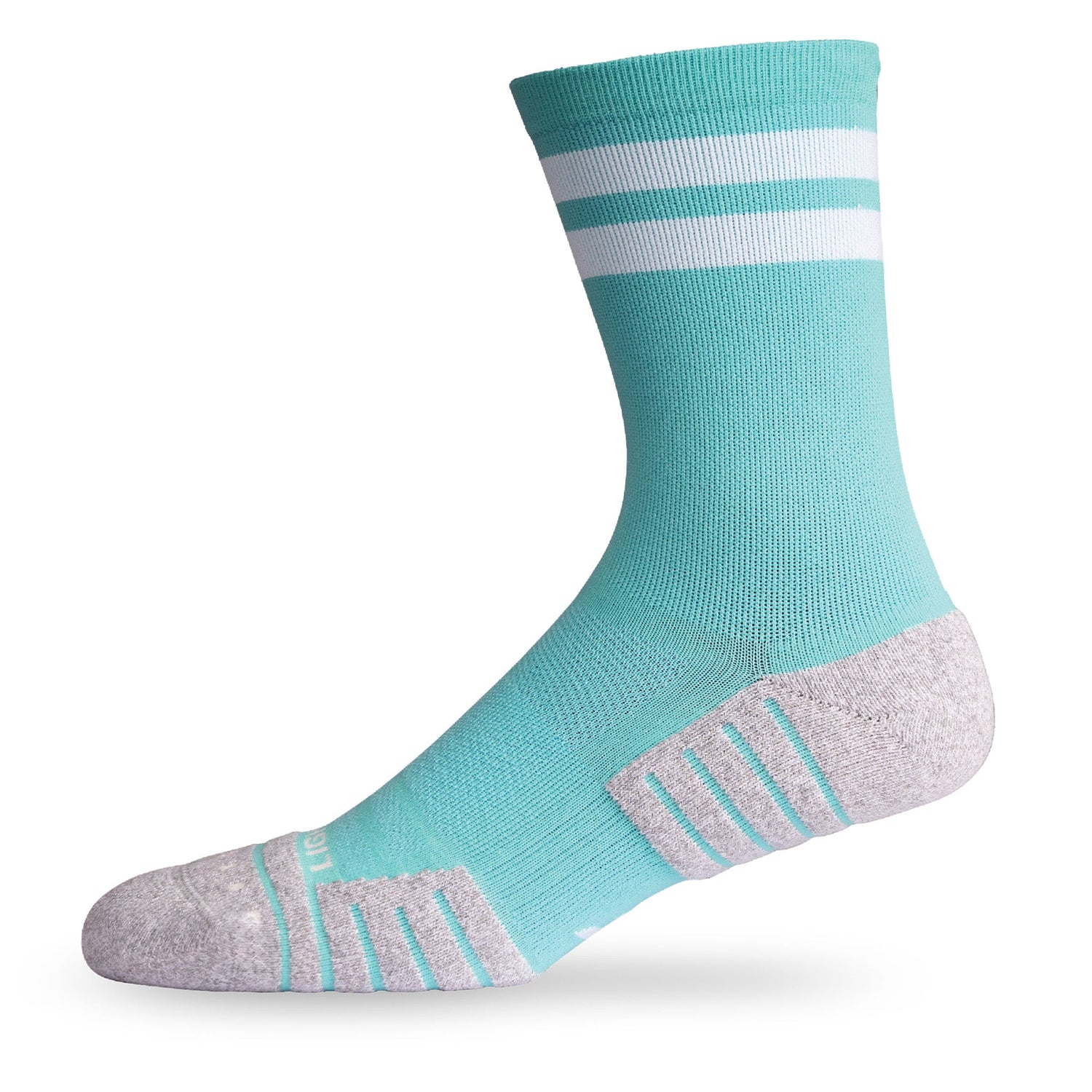 Side view of Lightfeet Performance 2 Stripes Mint Half Crew Sock 