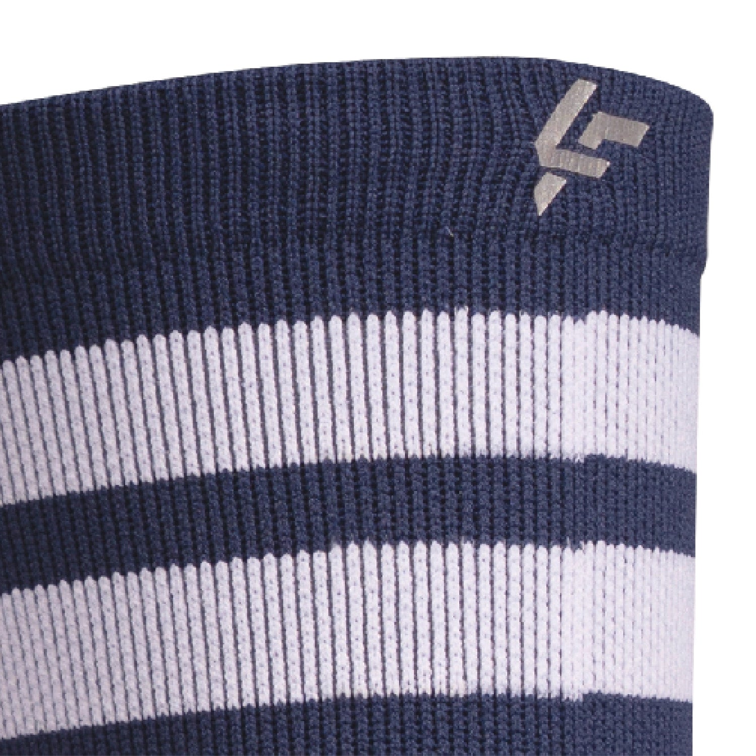 Heel view of Lightfeet Performance 2 Stripes Navy Half Crew Sock 