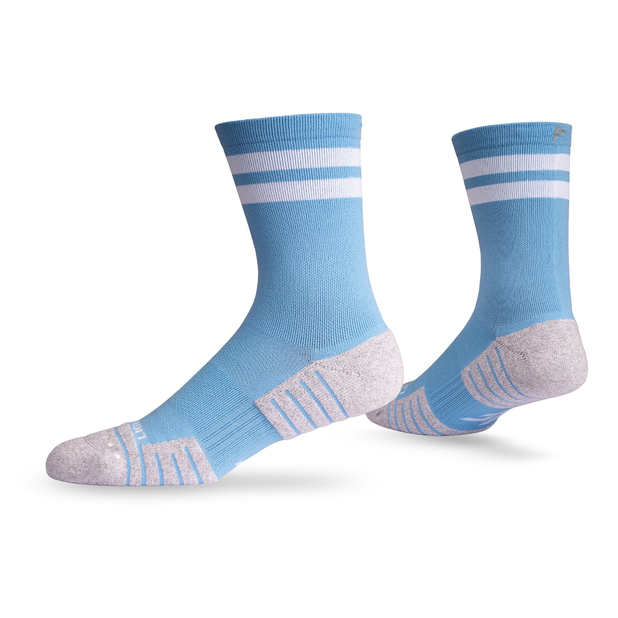 Pair of Lightfeet Performance 2 Stripes Soft Blue Half Crew Socks 