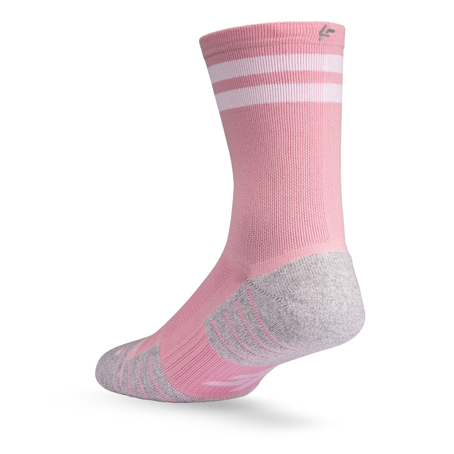 Heel view of Lightfeet Performance 2 Stripes Soft Pink Half Crew Sock 