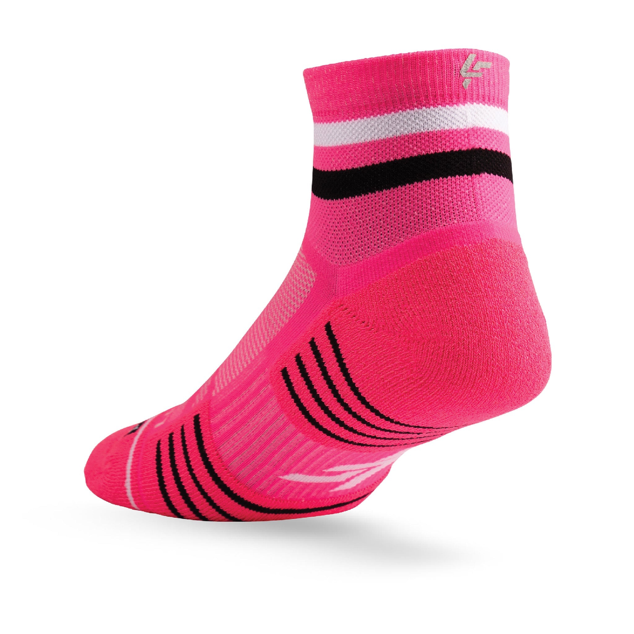 Heel view of Lightfeet Performance 2 Stripes Pink White Black_x0010_Quarter Socks 