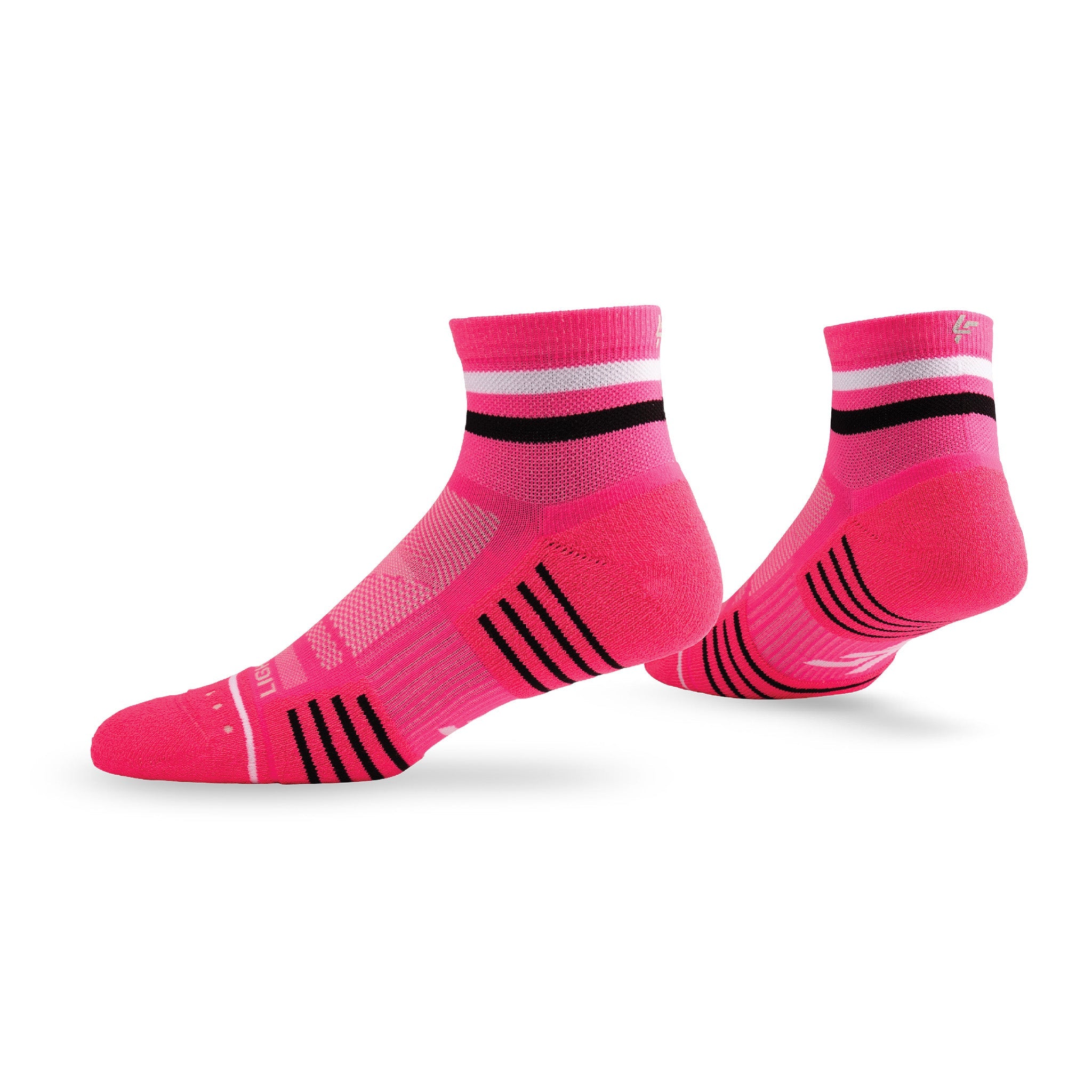 Pair of Lightfeet Performance 2 Stripes Pink White Black_x0010_Quarter Socks 