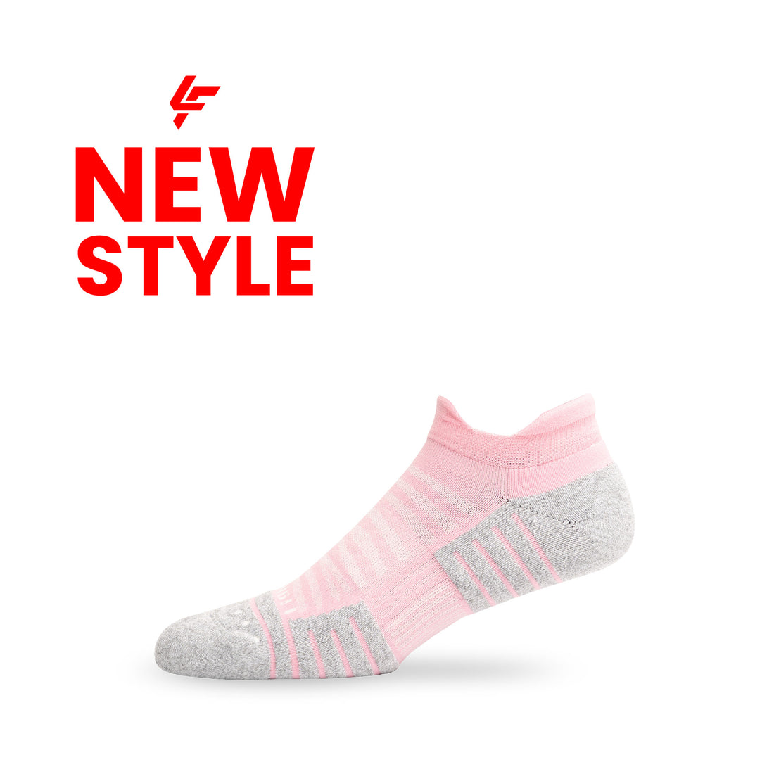 Side view of new style Lightfeet Performance Soft Pink Half Crew Sock