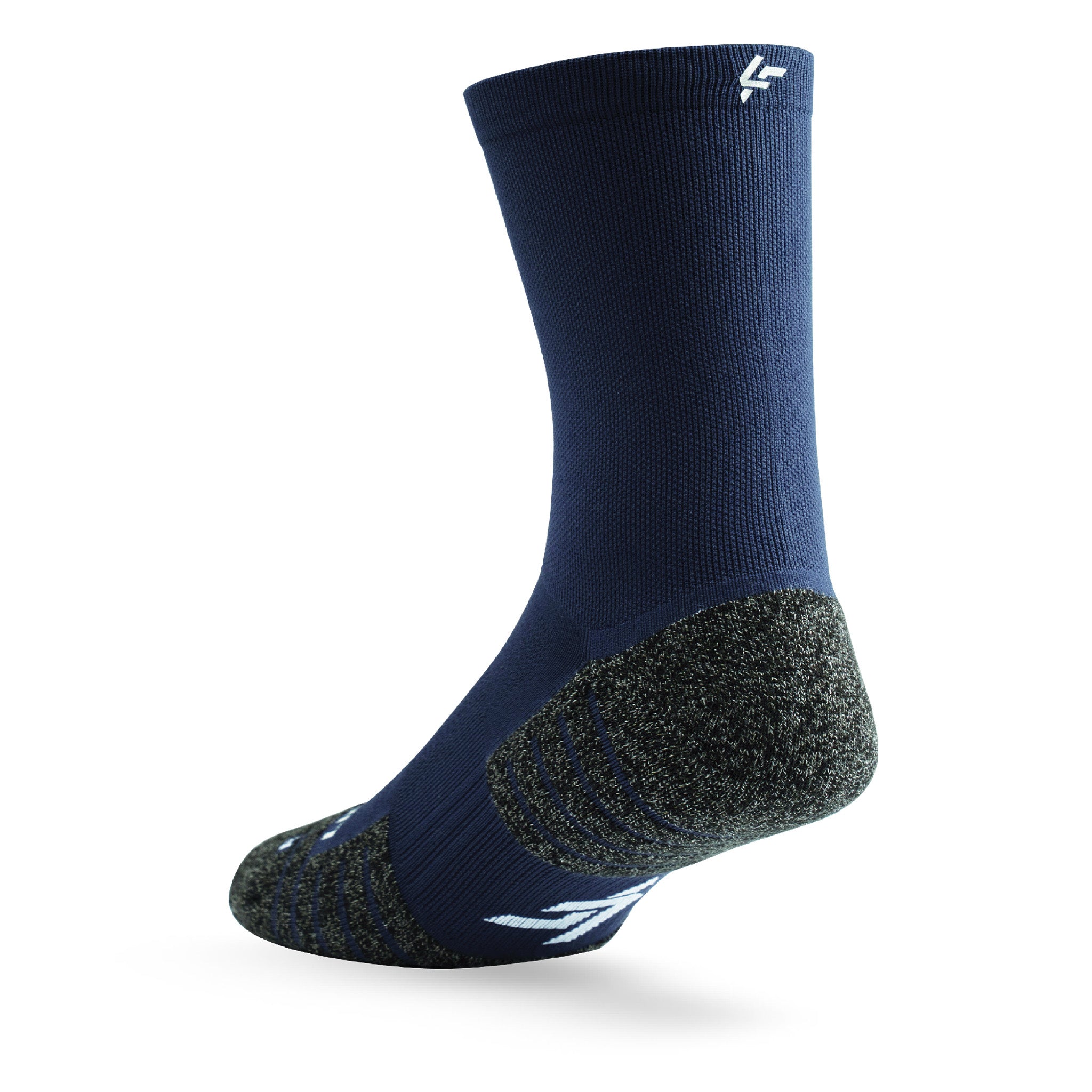 Heel view of Lightfeet Performance Navy Half Crew Sock 