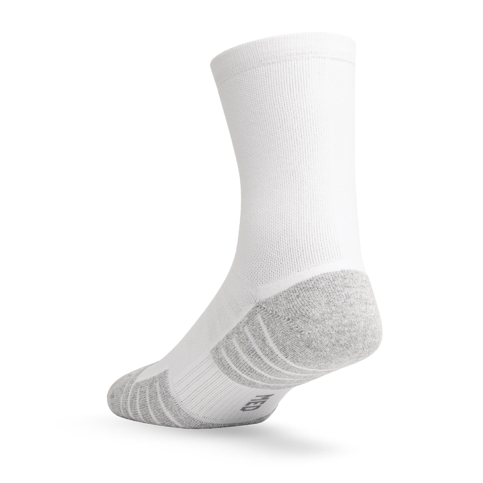 Heel view of Lightfeet Performance White Half Crew Sock 