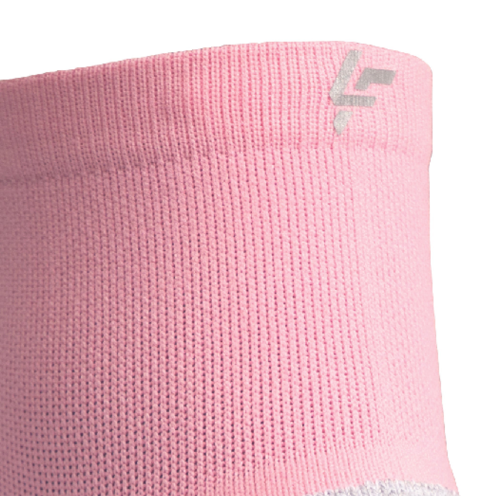Close up view of reflective symbol on Lightfeet Performance Soft Pink Quarter Crew Sock 