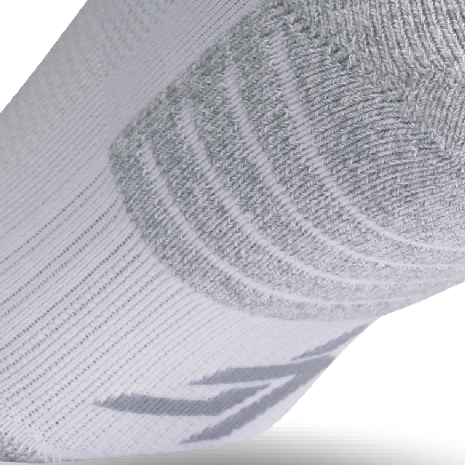 Close up view of elastic arch of Lightfeet Performance White Quarter Crew Sock 