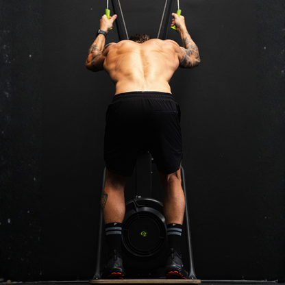 Image of person wearing Lightfeet Performance 2 Stripes Black Half Crew Socks 