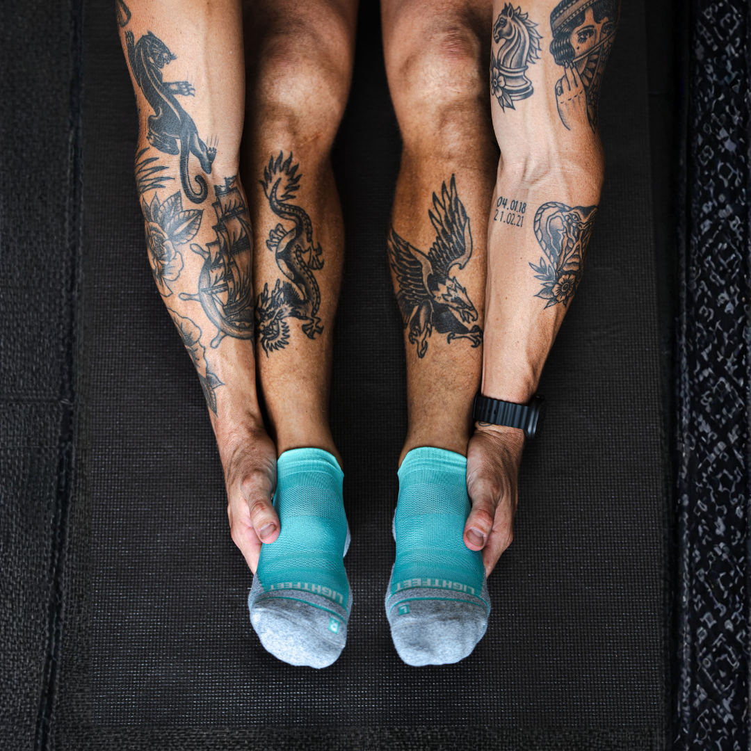 Person wearing Lightfeet Performance Mint Ankle Sock 